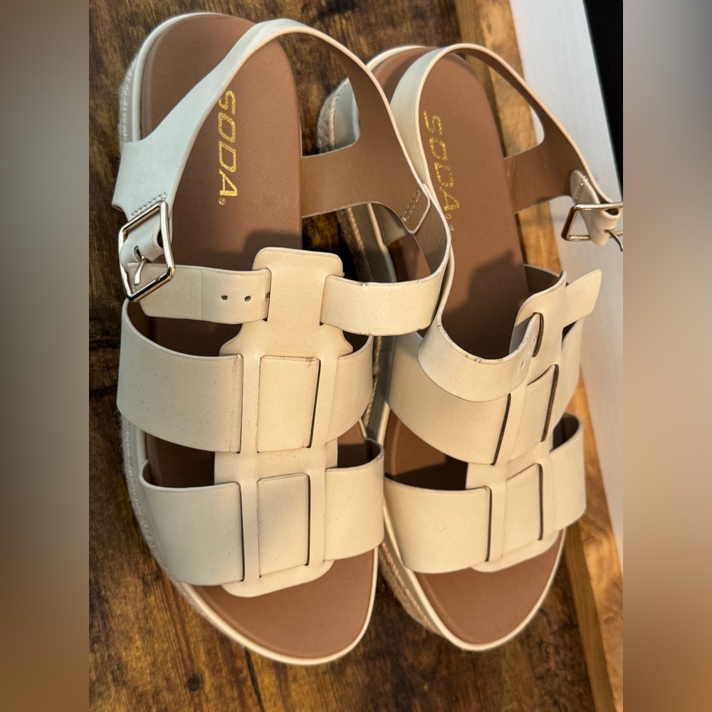 Soda Women's Tan Buckle Sandals
